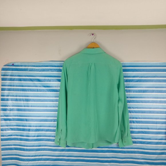 Weekend Max Mara 100% SILK Double Breasted Pocket Long Sleeve Shirt Cool Green L - Picture 3 of 9